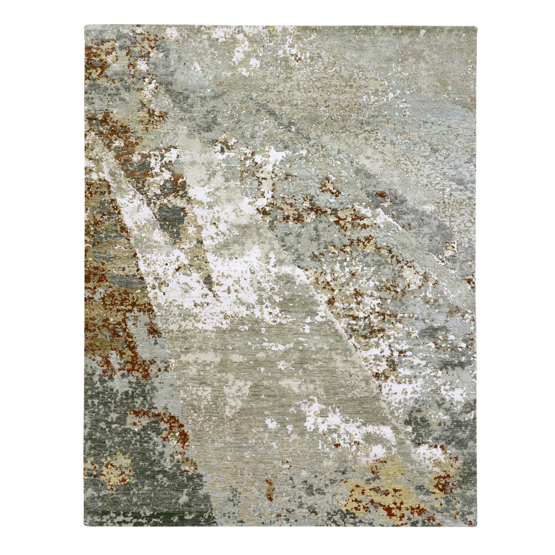Shades of Gray, Persian Knot, Abstract with Galaxy Design, Pure Wool, Hand Knotted, Densely Woven, Oriental Rug